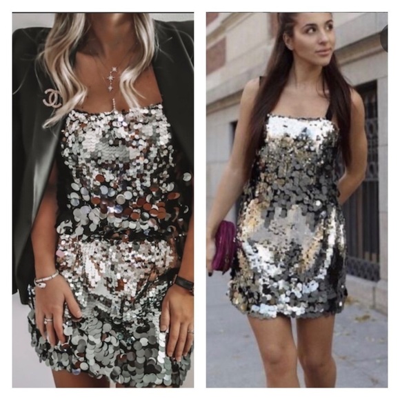 NWT ZARA Blogger Favorite Silver Ombre Sequin Sleeveless Mini Dress Medium - Picture 2 of 9